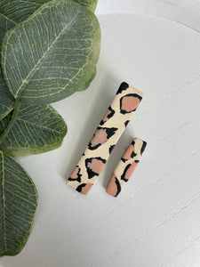 Pink and ivory leopard hair clips